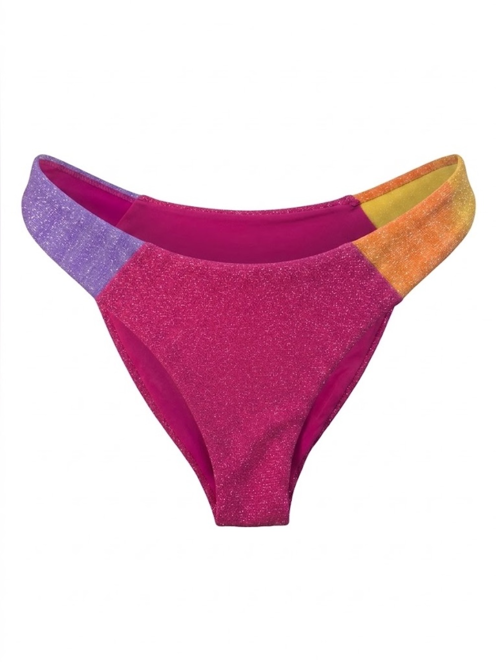 Beach Riot Kimora Coral Bay Metallic Lurex Scrunch Bikini Bottom Pink Orange M